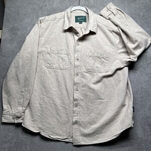 Woolrich Chamois Shirt Beige Green Label Button Up Outdoor Mens XXL